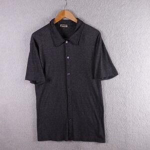 YMLA Mens‎ Vintage Ribbed Knit Short Sleeve Button Down Shirt Charcoal Gray XL
